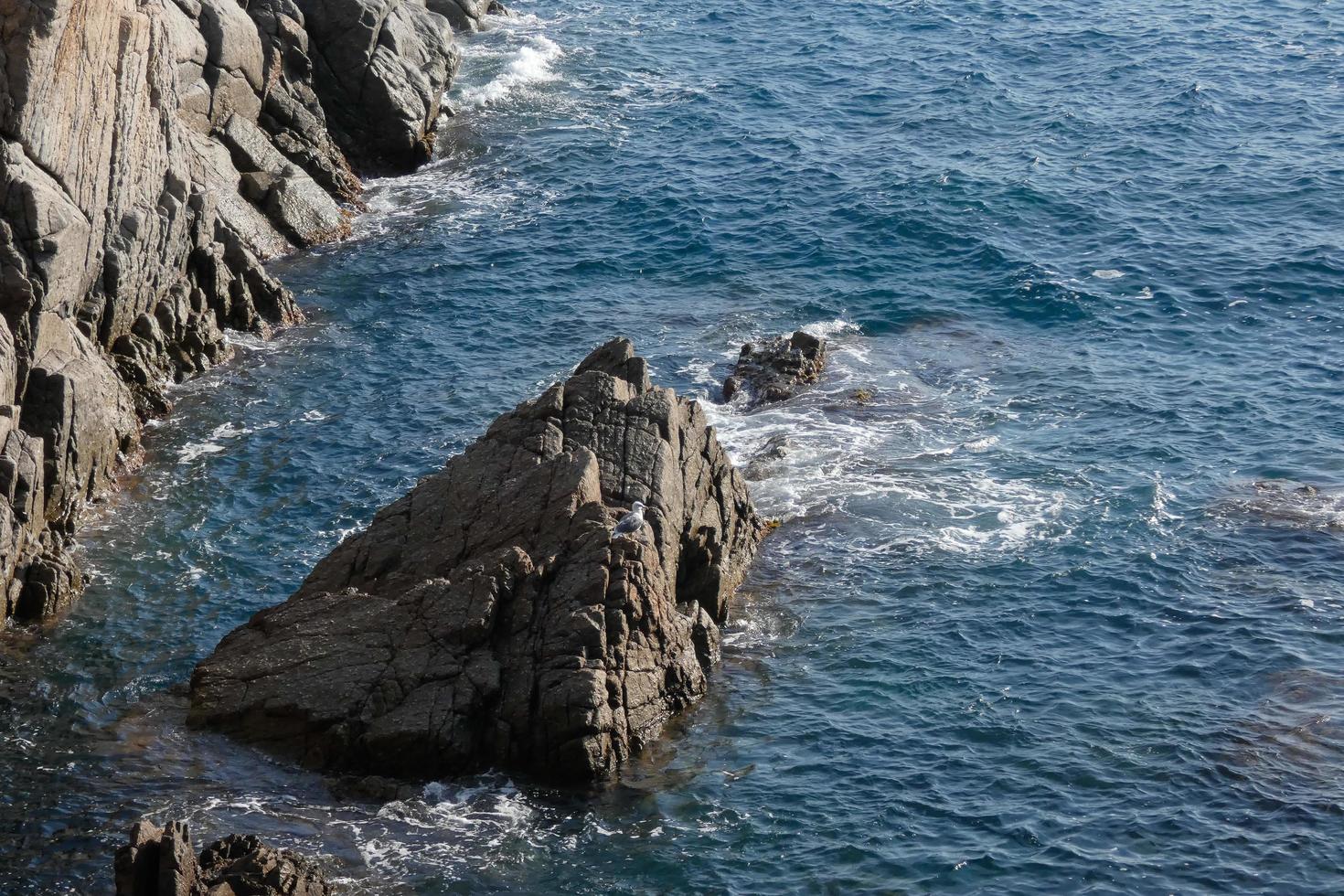 rocas y mar en la costa brava catalana, mar mediterráneo, mar azul foto