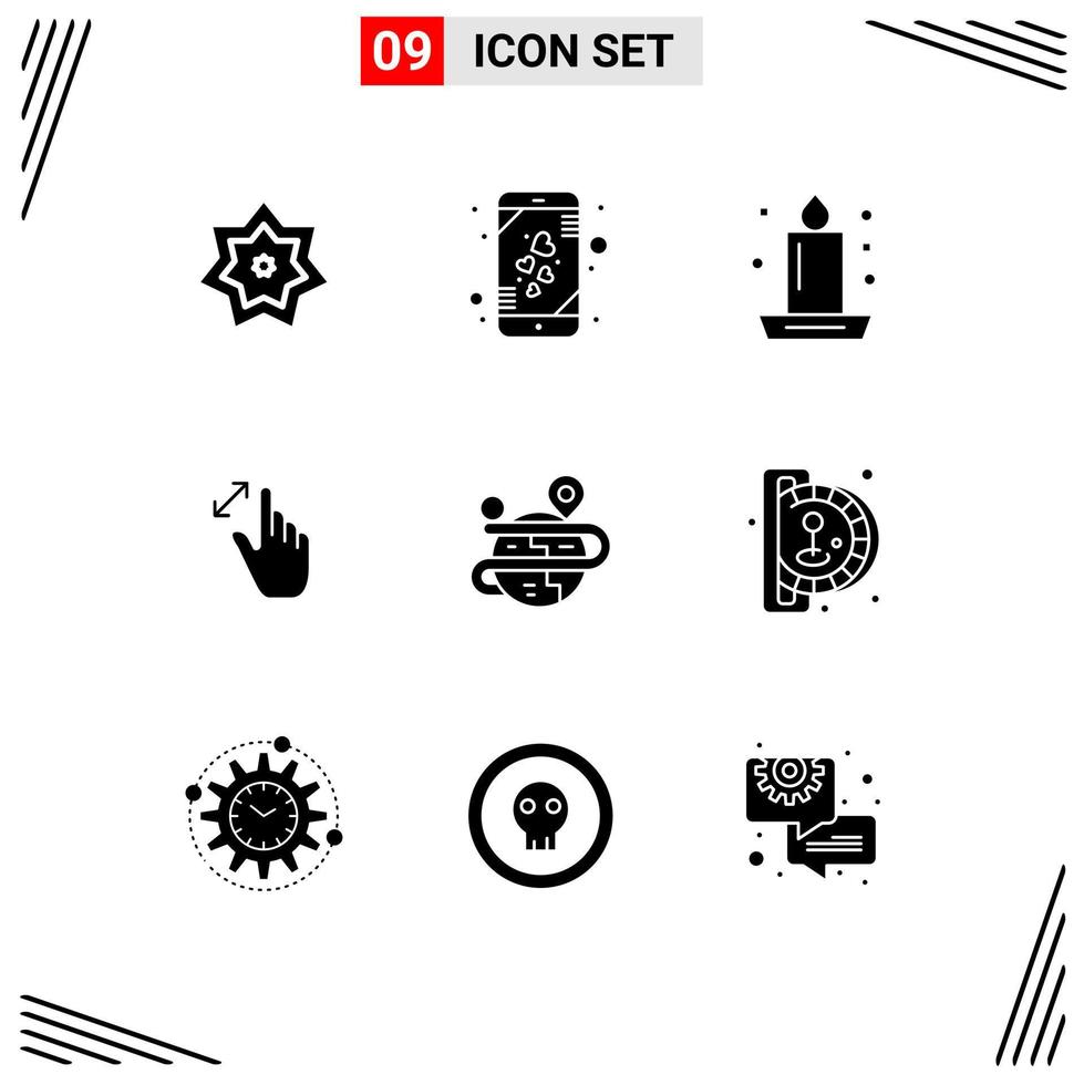 Pictogram Set of 9 Simple Solid Glyphs of magnification gestures smart phone expand light Editable Vector Design Elements