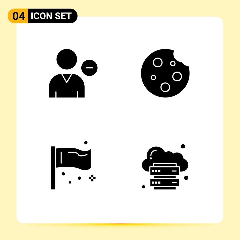 Pack of 4 Modern Solid Glyphs Signs and Symbols for Web Print Media such as delete food profile cookie flag Editable Vector Design Elements