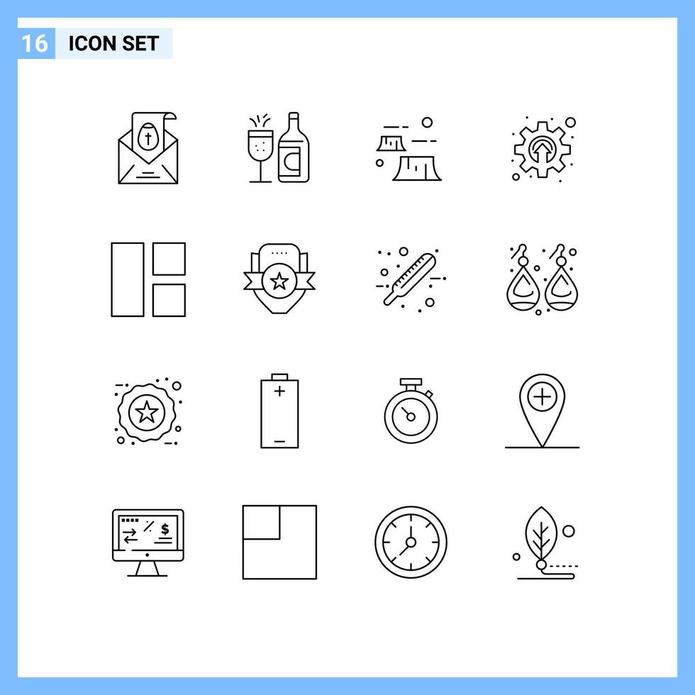 16 Universal Outline Signs Symbols of collage gear factory development environment Editable Vector Design Elements