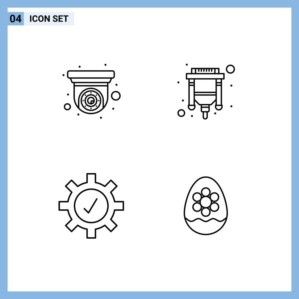 Set of 4 Vector Filledline Flat Colors on Grid for camera security security camera usb egg Editable Vector Design Elements