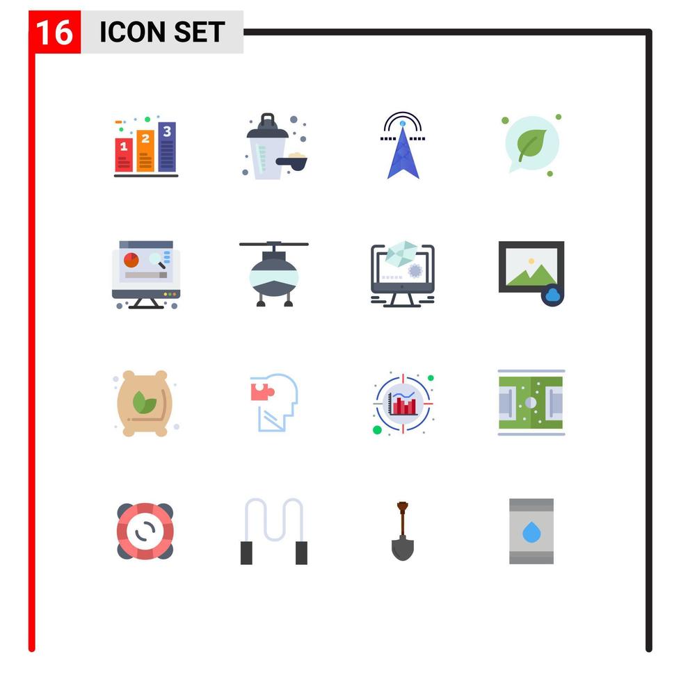 Paquete de 16 colores planos de interfaz de usuario de signos y símbolos modernos de torre eléctrica de hoja de computadora paquete editable de computación verde de elementos creativos de diseño de vectores