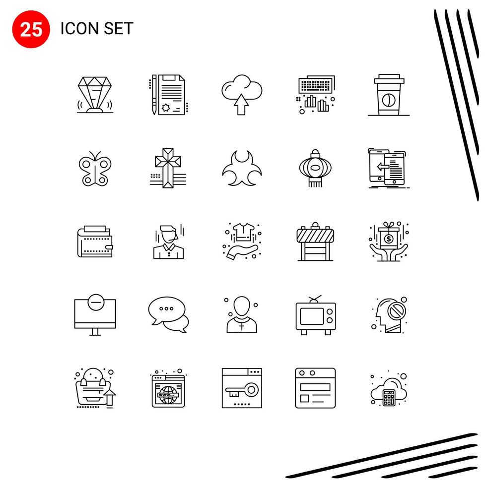 Pack of 25 creative Lines of drink typing cloud programming hands Editable Vector Design Elements