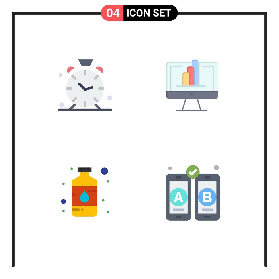 conjunto de 4 iconos de interfaz de usuario modernos signos de símbolos para elementos de diseño vectorial editables de pintura de shart de alerta de botella de alarma vector