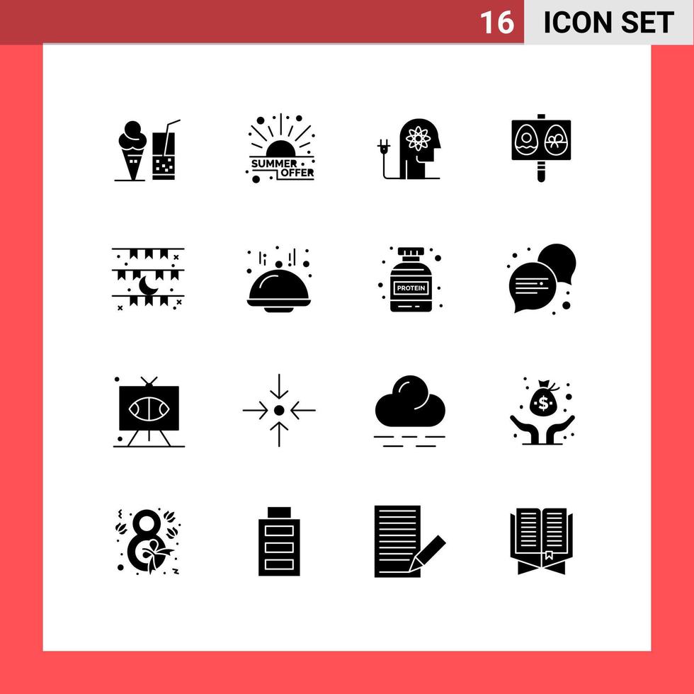 16 Thematic Vector Solid Glyphs and Editable Symbols of moon easter boosting eggs mind Editable Vector Design Elements