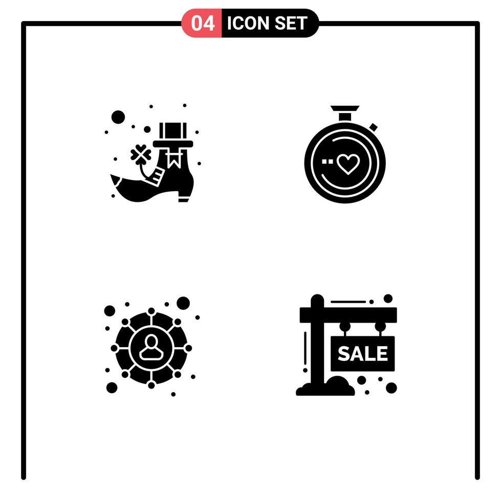 Set of 4 Vector Solid Glyphs on Grid for boot social network compass wedding hording Editable Vector Design Elements