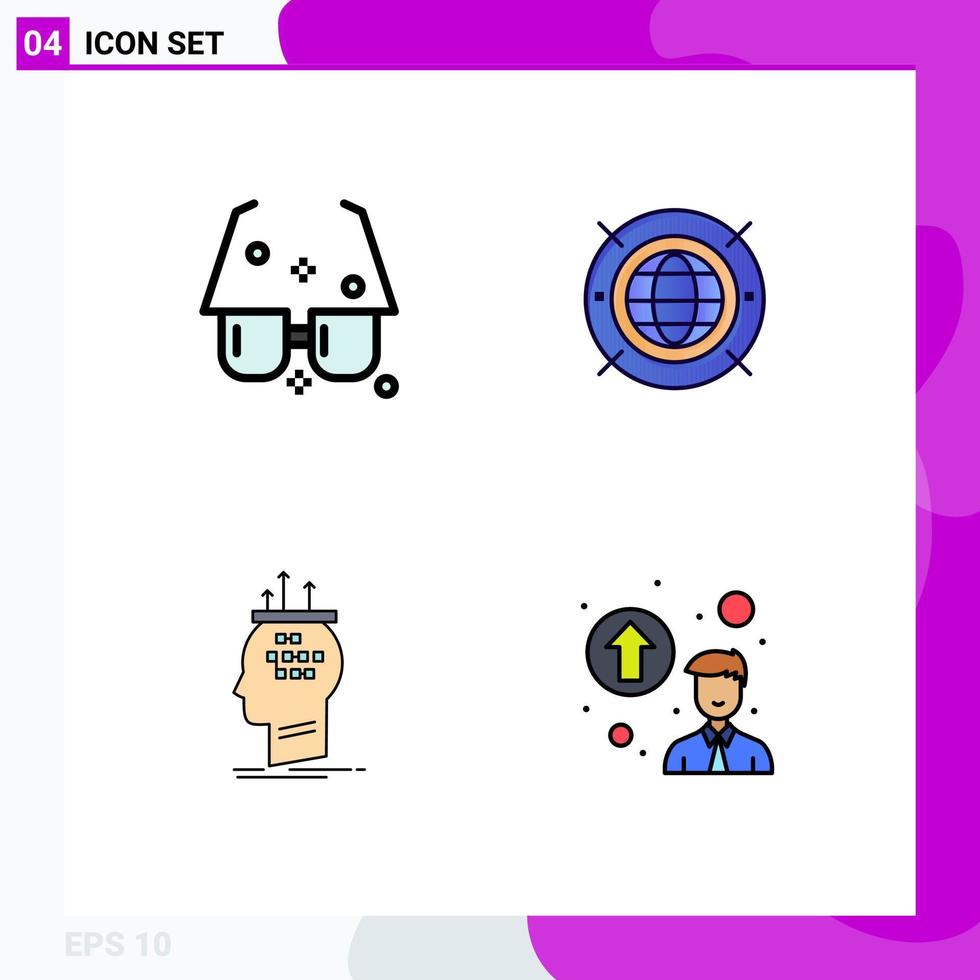 Modern Set of 4 Filledline Flat Colors and symbols such as eyeglasses algorithm sun web conclusion Editable Vector Design Elements