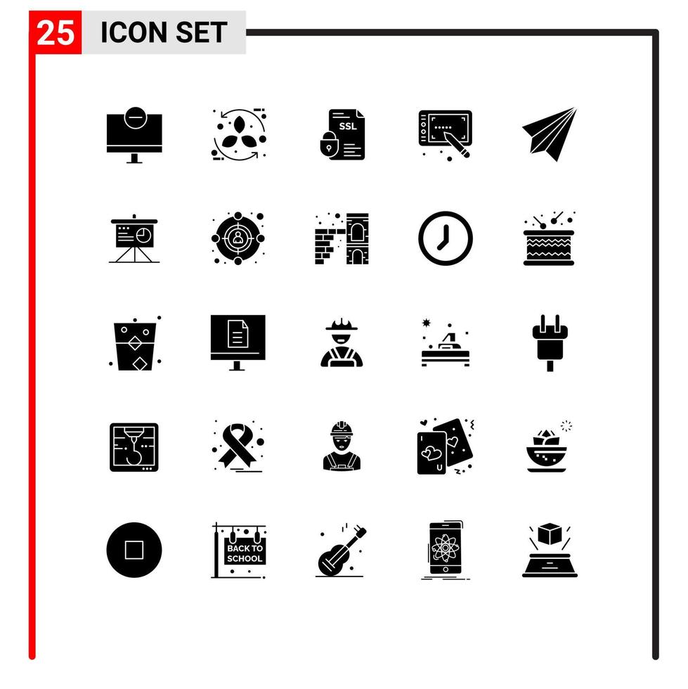 25 Thematic Vector Solid Glyphs and Editable Symbols of tablet design leaf ssl document Editable Vector Design Elements
