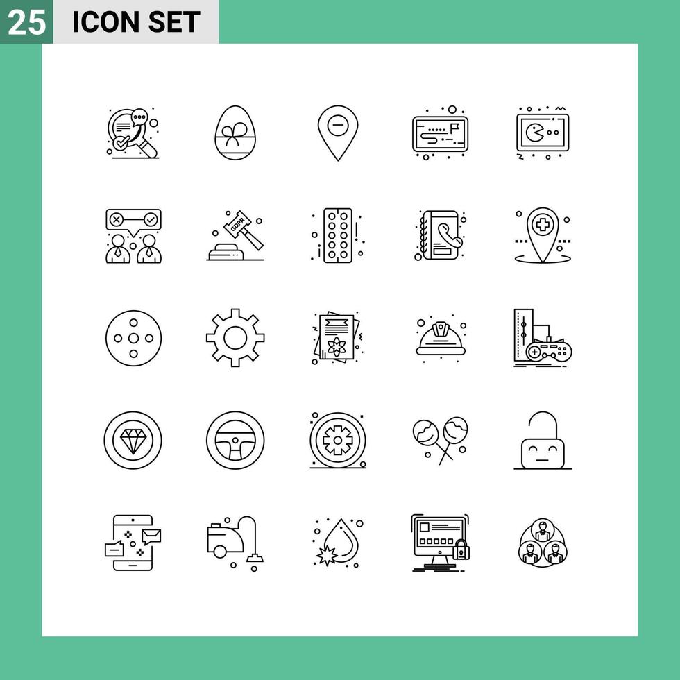 25 Universal Lines Set for Web and Mobile Applications game workflow minimize strategy pin Editable Vector Design Elements