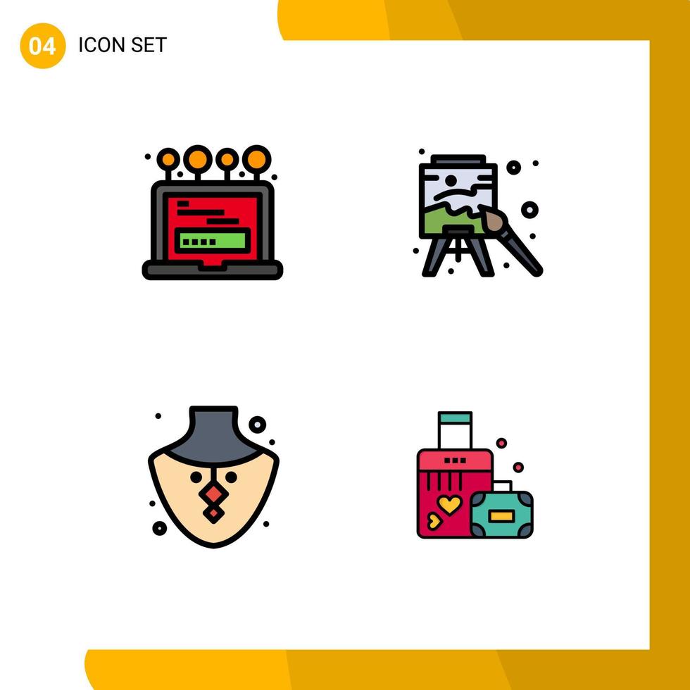 Filledline Flat Color Pack of 4 Universal Symbols of install gem computer arts necklace Editable Vector Design Elements
