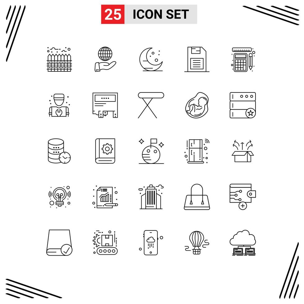 25 Line concept for Websites Mobile and Apps tools storage device farming sd card memory chip Editable Vector Design Elements