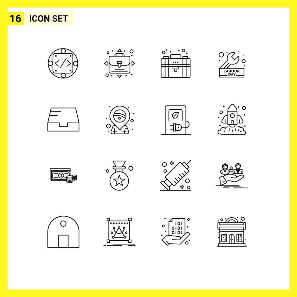 User Interface Pack of 16 Basic Outlines of inbox repair business engineer day Editable Vector Design Elements