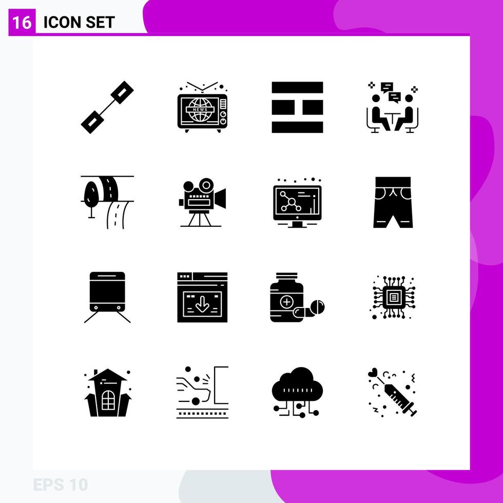 Pack of 16 creative Solid Glyphs of road communication collage chat meeting Editable Vector Design Elements