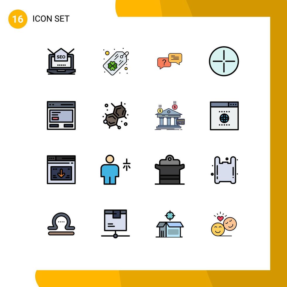 Group of 16 Flat Color Filled Lines Signs and Symbols for communication