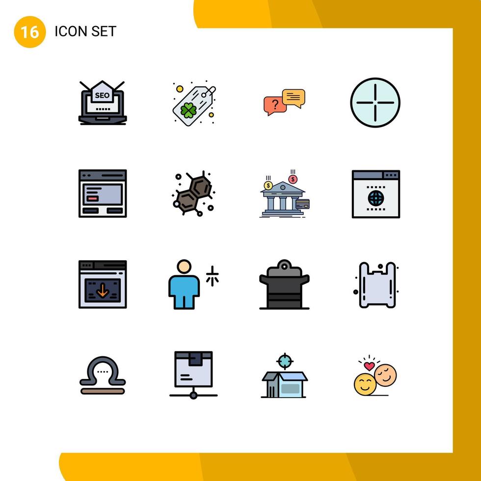 grupo de 16 líneas llenas de color plano, signos y símbolos para la acción de la comunicación, símbolos de chat, elementos de diseño de vectores creativos editables antiguos