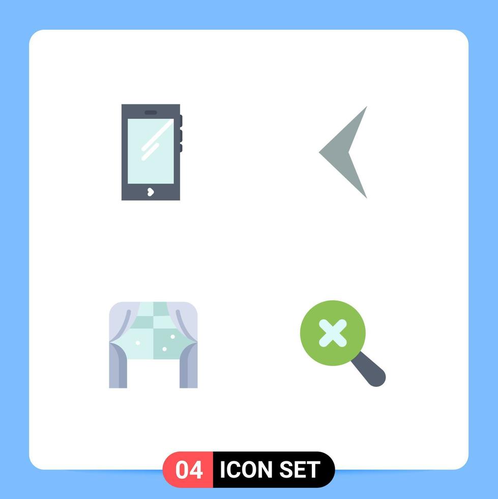 grupo de 4 signos y símbolos de iconos planos para elementos de diseño de vectores editables de la ventana trasera de Android de teléfono
