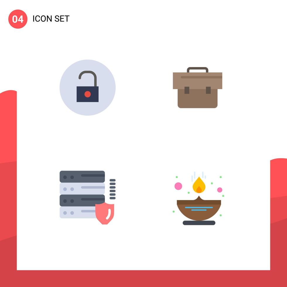 4 Universal Flat Icon Signs Symbols of unlock network multimedia business security Editable Vector Design Elements