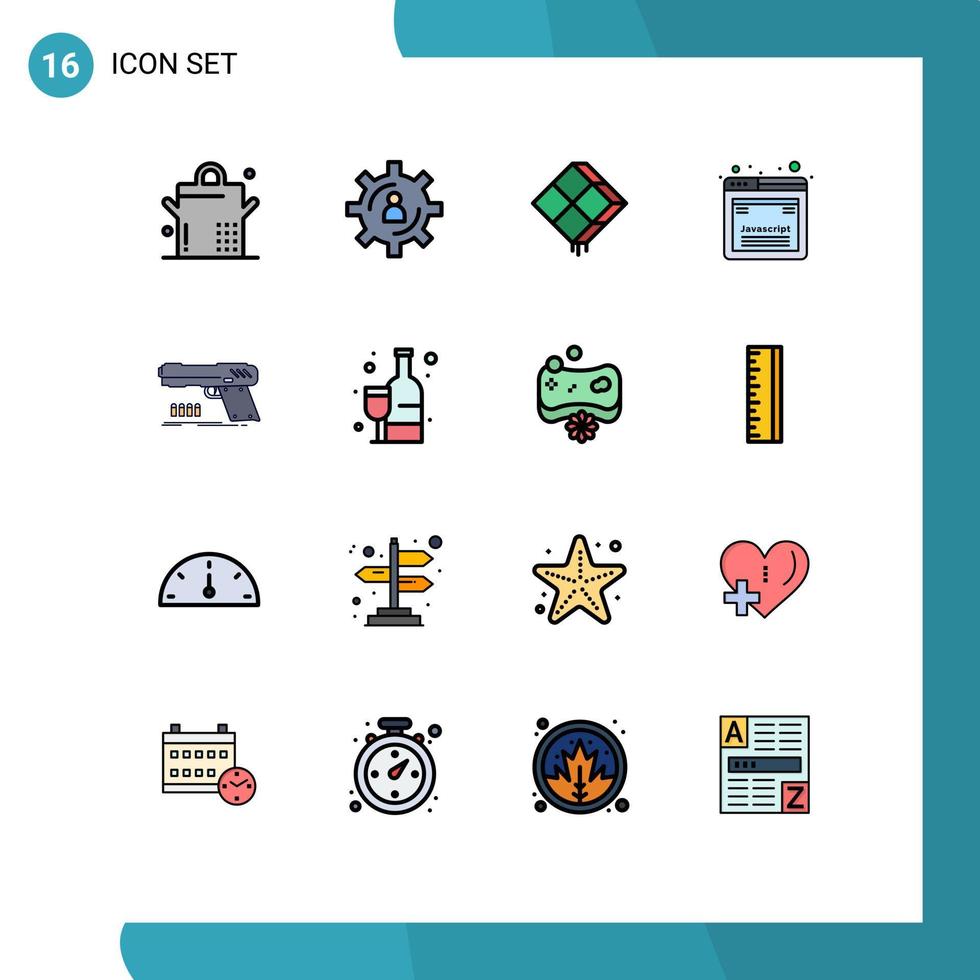 User Interface Pack of 16 Basic Flat Color Filled Lines of handgun web decor javascript design Editable Creative Vector Design Elements