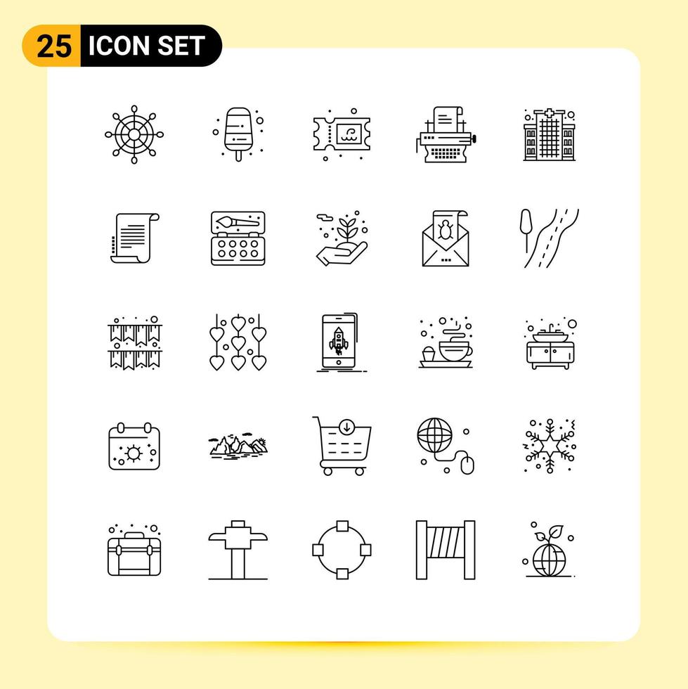 Modern Set of 25 Lines and symbols such as decree hospital park clinic typewriter Editable Vector Design Elements