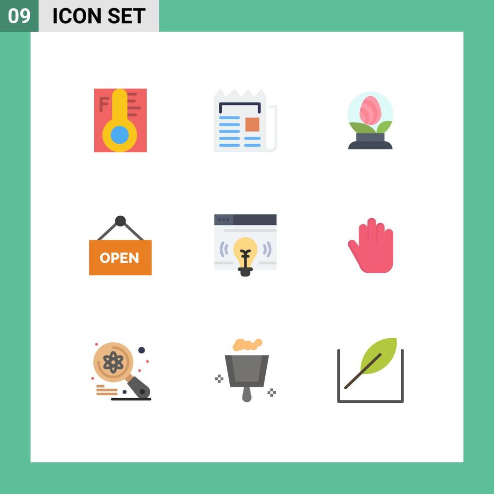 Group of 9 Modern Flat Colors Set for interface shop newspaper open egg Editable Vector Design Elements