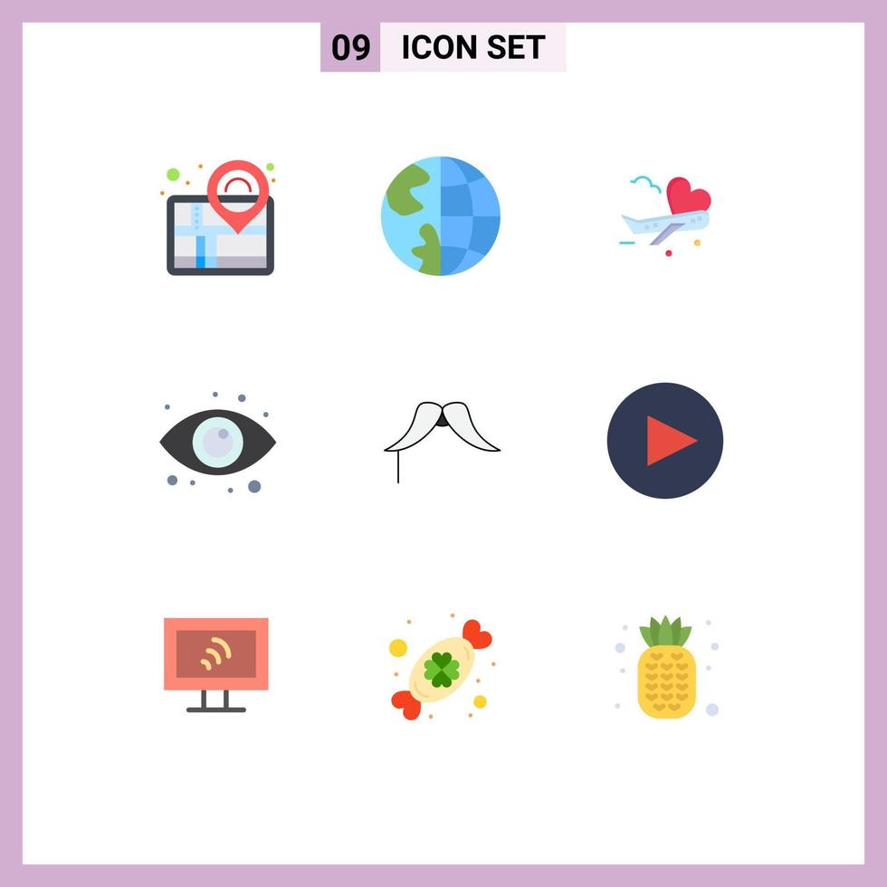 9 Flat Color concept for Websites Mobile and Apps moustache eyes globe view airport Editable Vector Design Elements