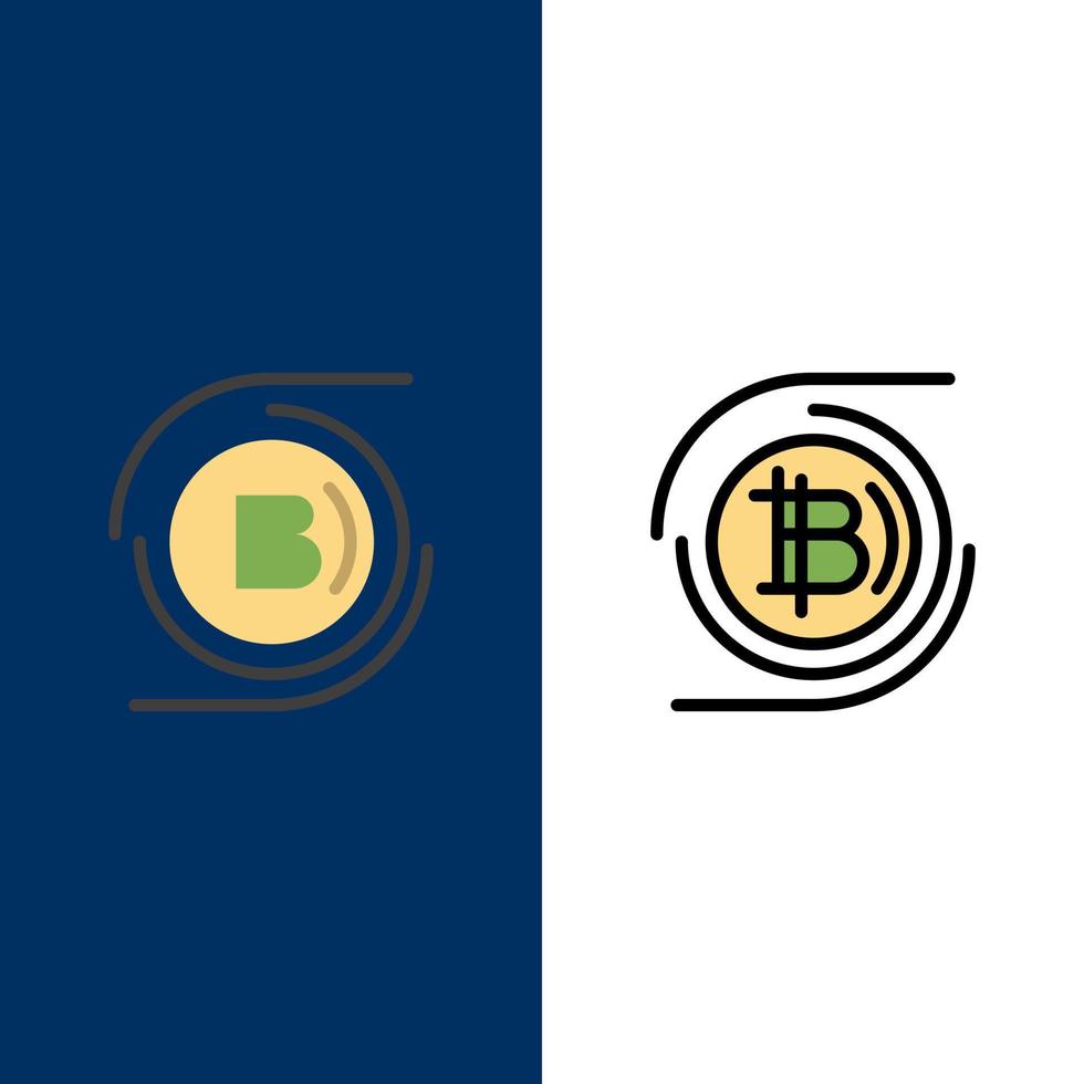 Bitcoins Bitcoin Block chain Crypto currency Decentralized  Icons Flat and Line Filled Icon Set Vector Blue Background