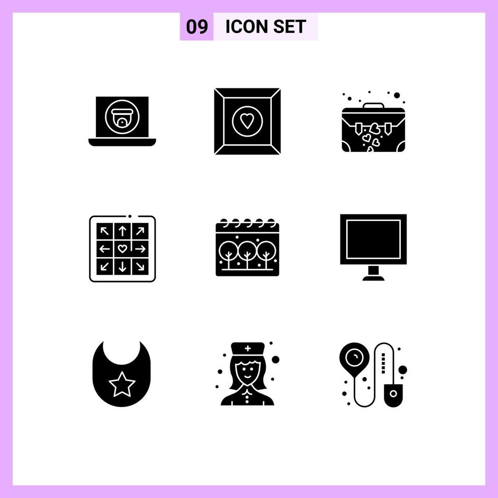 Set of 9 Modern UI Icons Symbols Signs for computer calender brief earth game Editable Vector Design Elements