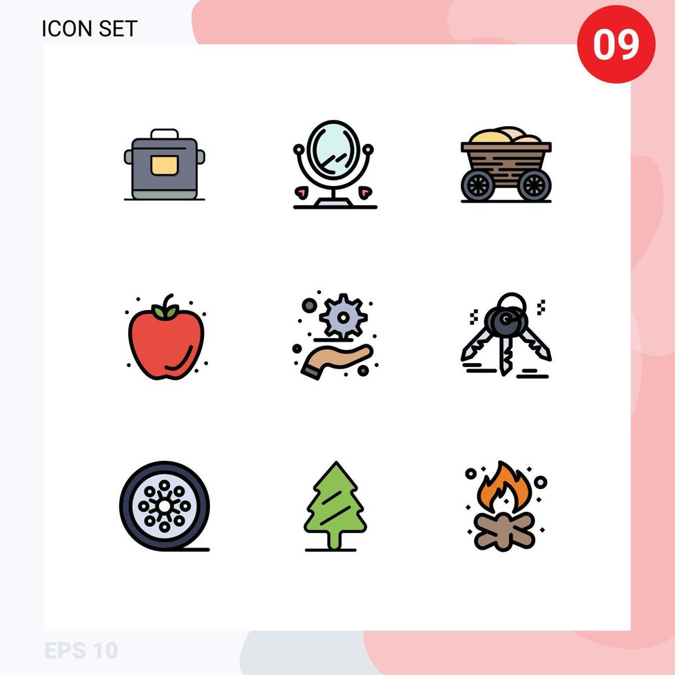 9 paquete de color plano de línea de relleno de interfaz de usuario de signos y símbolos modernos del carro de control del plan elementos de diseño vectorial editables de frutas de verano vector