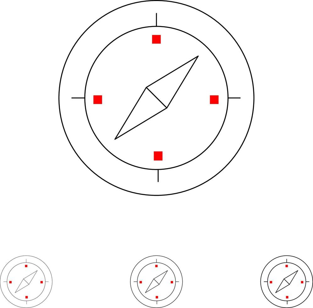 Navigation Direction Compass Gps Bold and thin black line icon set vector