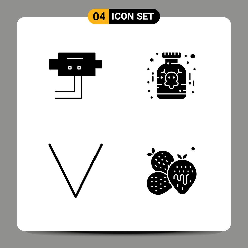 Group of 4 Solid Glyphs Signs and Symbols for cam down drug medicine food Editable Vector Design Elements