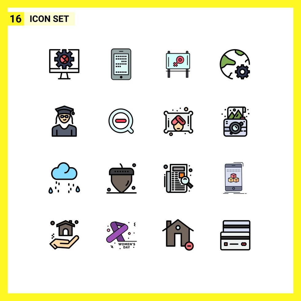 Set of 16 Commercial Flat Color Filled Lines pack for education online board network global Editable Creative Vector Design Elements