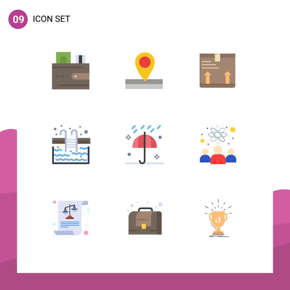 Set of 9 Commercial Flat Colors pack for thanksgiving autumn box swimming stairs Editable Vector Design Elements