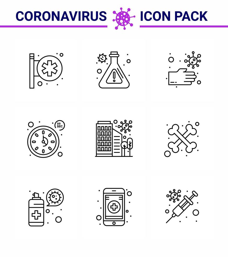 Coronavirus Prevention 25 icon Set Blue disease building dirty timer seconds viral coronavirus 2019nov disease Vector Design Elements