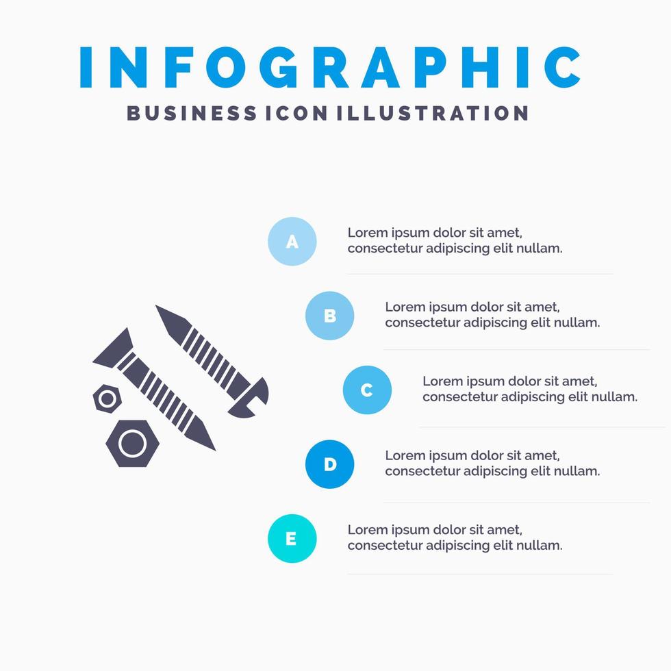 tornillos edificio construcción herramienta trabajo sólido icono infografía 5 pasos presentación antecedentes vector