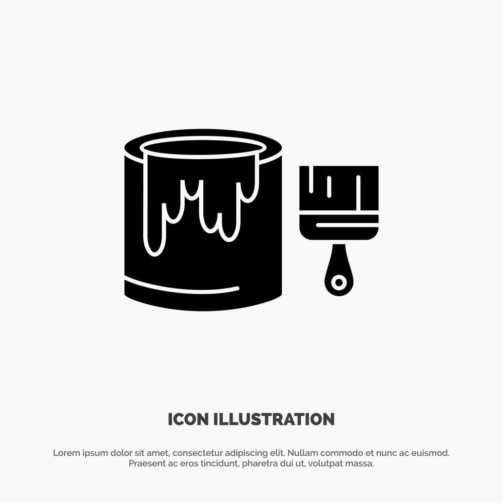 Brush Bucket Paint Painting solid Glyph Icon vector