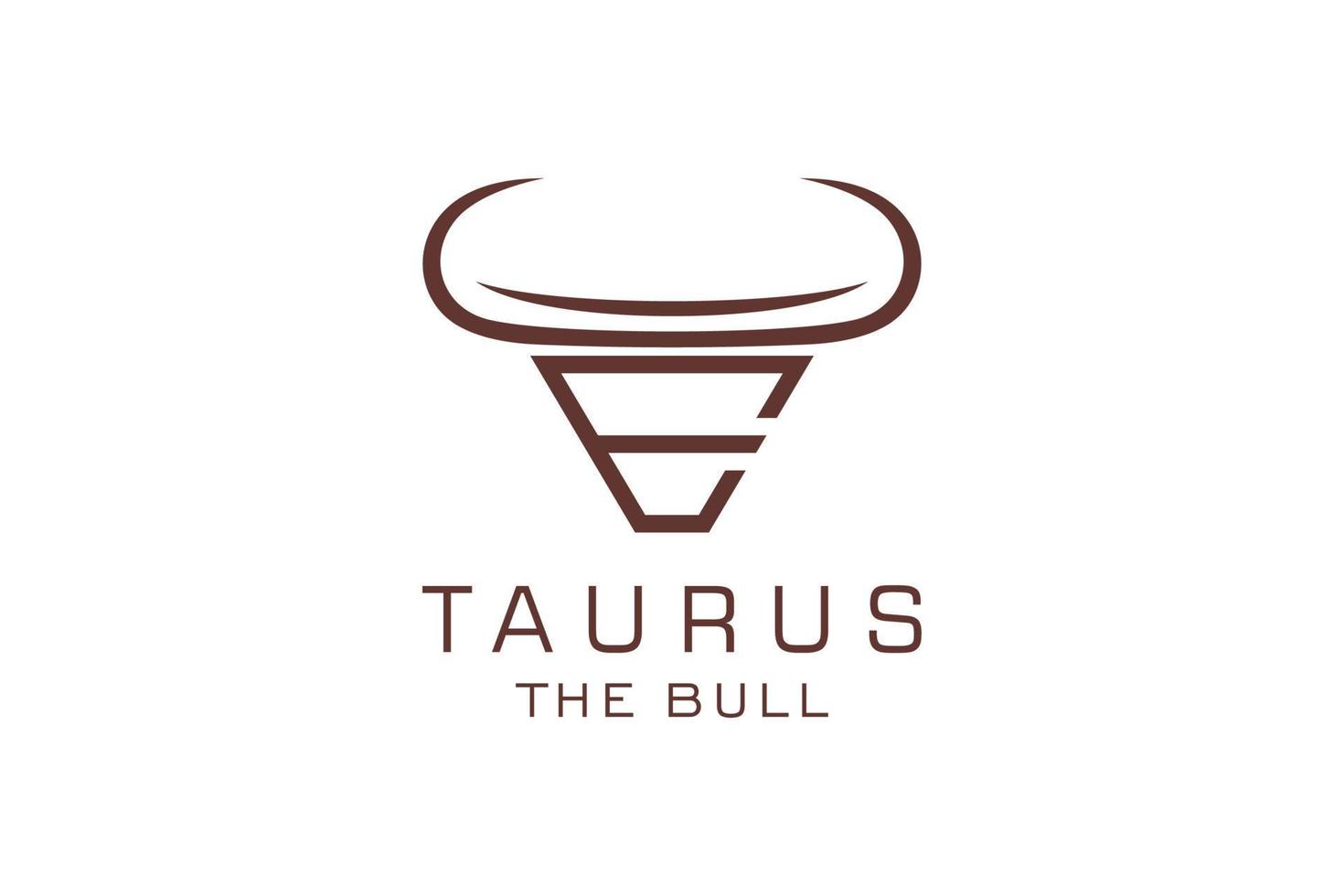 logotipo de letra e, logotipo de toro, logotipo de toro de cabeza, elemento de plantilla de diseño de logotipo de monograma vector