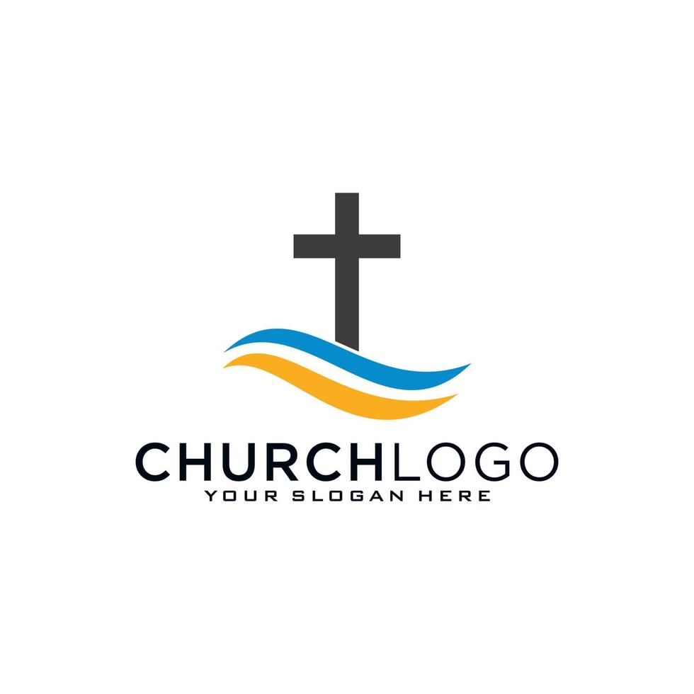 Church logo. Christian symbols. The Cross of Jesus, the fire of the Holy Spirit and the dove. vector