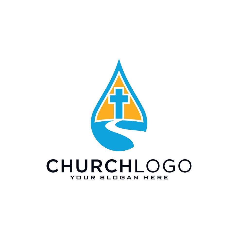 logotipo de la iglesia. simbolos cristianos la cruz de jesus, el fuego del espiritu santo y la paloma. vector