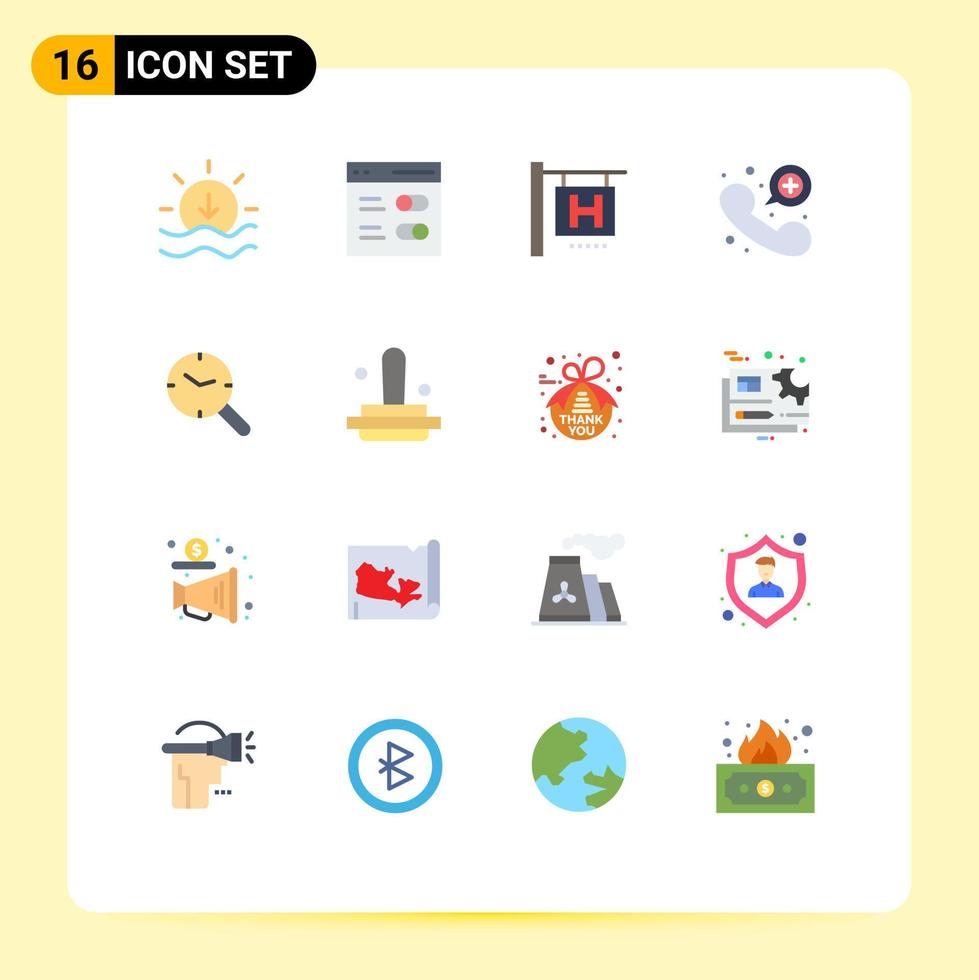 conjunto de 16 paquetes de colores planos comerciales para investigación de relojes, búsqueda de viajes, paquete editable de emergencia de elementos de diseño de vectores creativos
