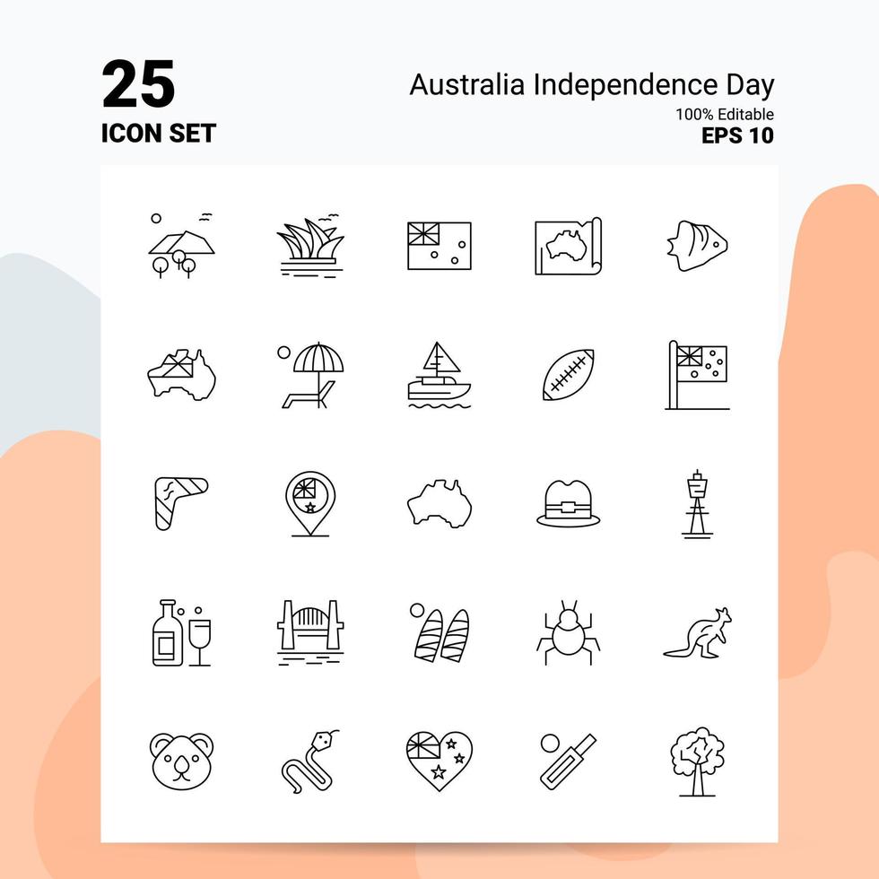 25 conjunto de iconos del día de la independencia de australia 100 archivos eps 10 editables concepto de logotipo de empresa ideas diseño de icono de línea vector