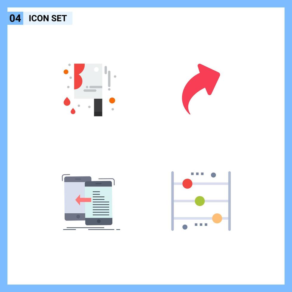 paquete de 4 signos y símbolos de iconos planos modernos para medios de impresión web como cuchillo ensangrentado flecha móvil movimiento hacia la derecha elementos de diseño de vectores editables