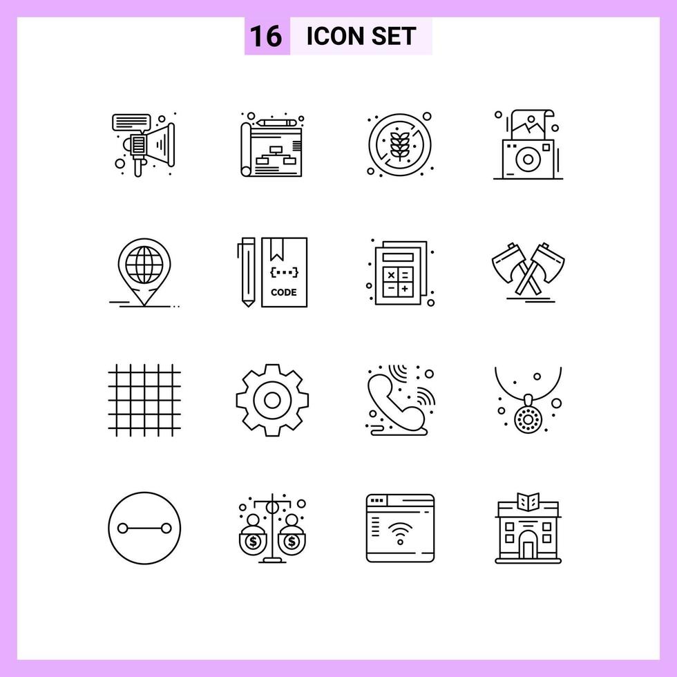 16 Universal Outline Signs Symbols of modern forum healthy business photography Editable Vector Design Elements