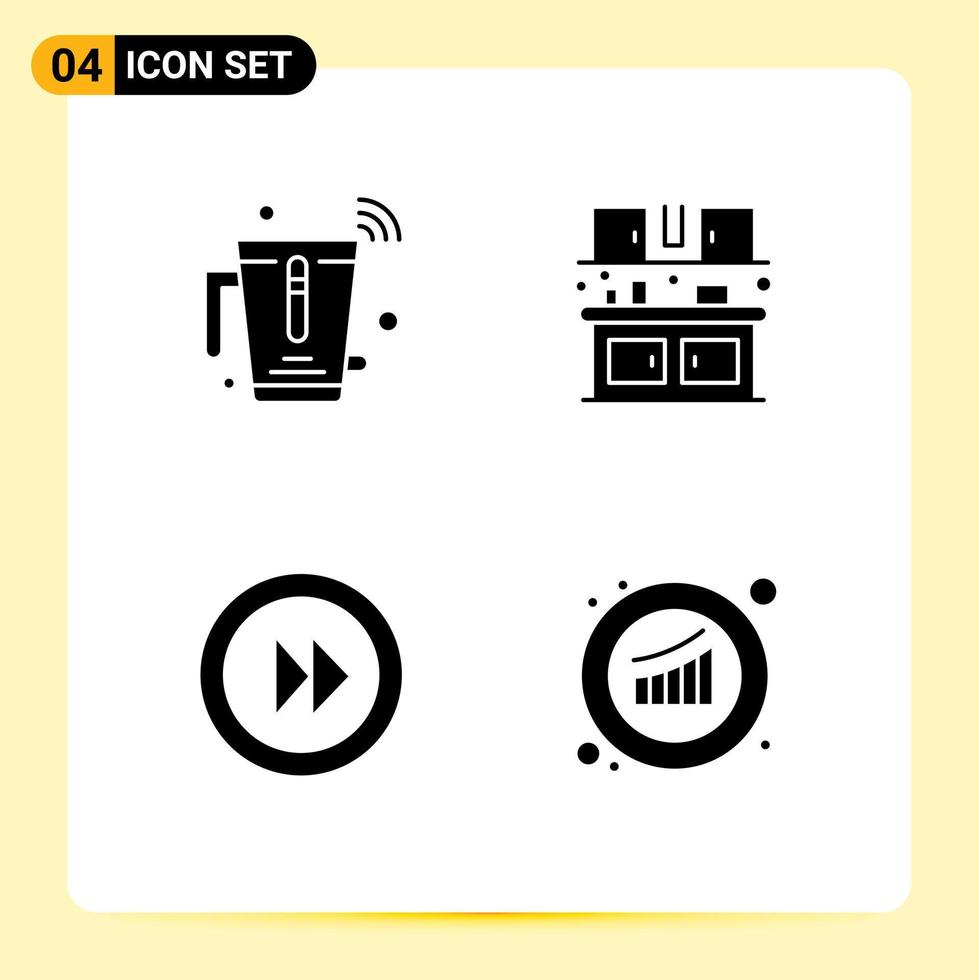 Set of 4 Vector Solid Glyphs on Grid for blender forward wifi eat multimedia Editable Vector Design Elements