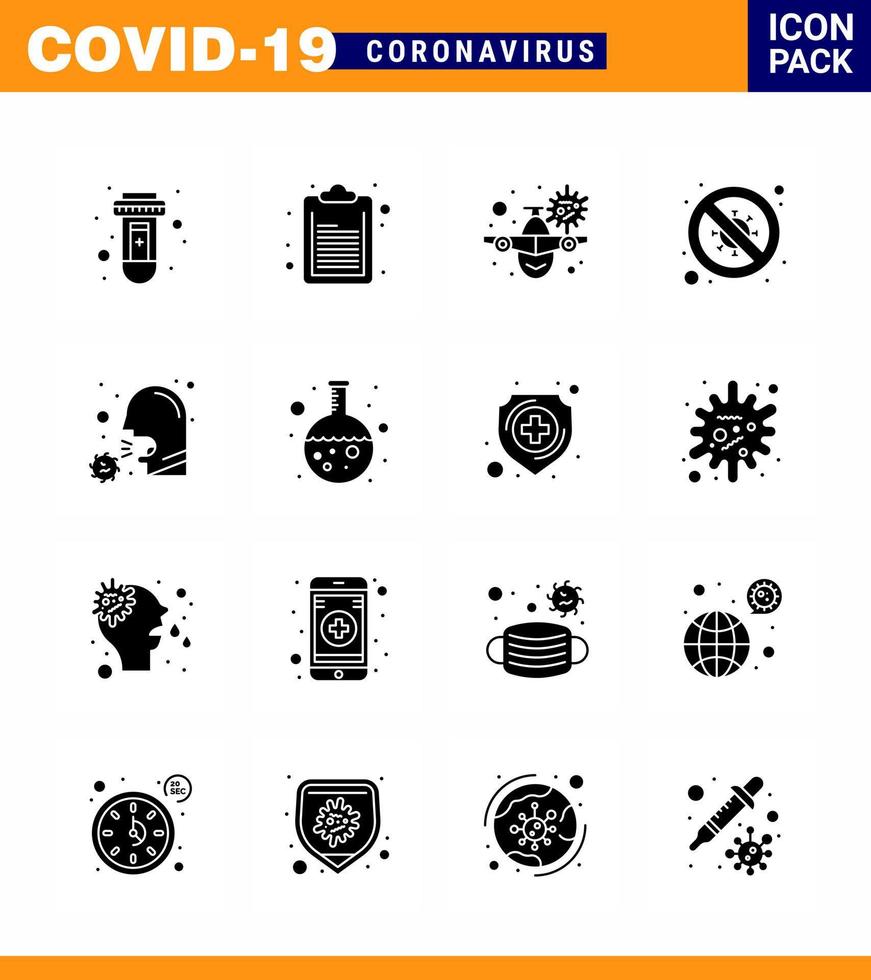 16 Solid Glyph Black viral Virus corona icon pack such as signaling no travel forbidden bacteria viral coronavirus 2019nov disease Vector Design Elements