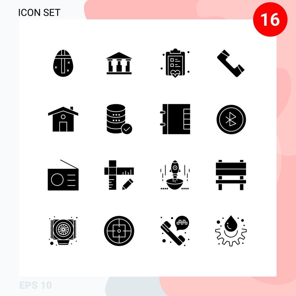 Pack of 16 creative Solid Glyphs of travel home checklist telephone contact Editable Vector Design Elements