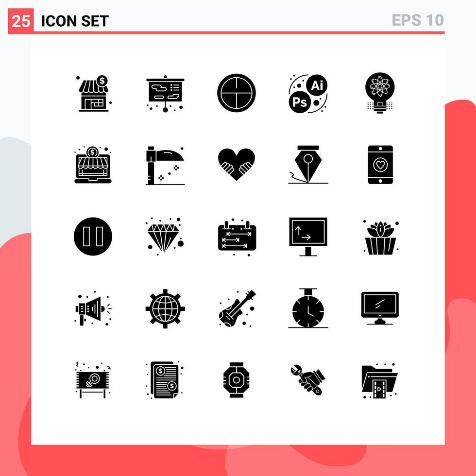 25 Thematic Vector Solid Glyphs and Editable Symbols of solution innovation army idea designing Editable Vector Design Elements