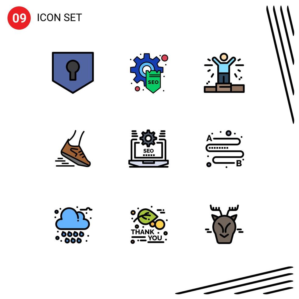 9 Universal Filledline Flat Colors Set for Web and Mobile Applications laptop running business runner leg Editable Vector Design Elements