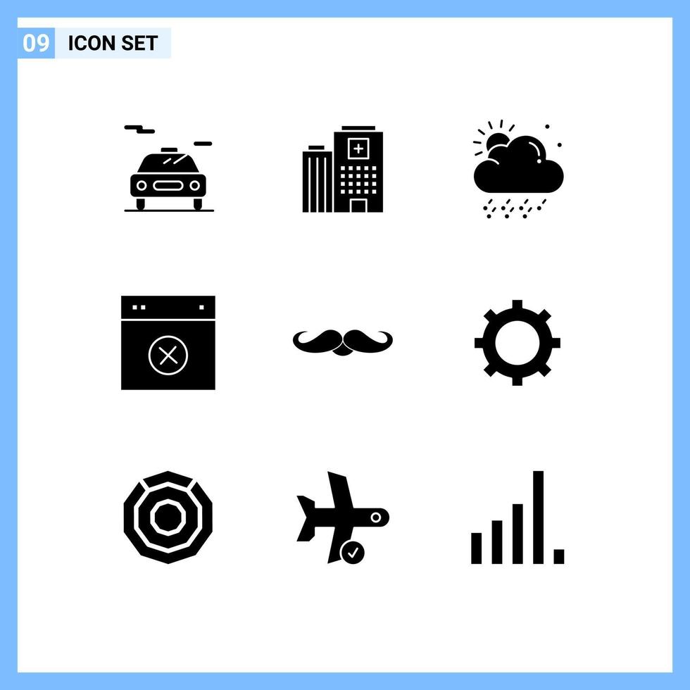9 Universal Solid Glyphs Set for Web and Mobile Applications movember moustache snowy ui layout Editable Vector Design Elements