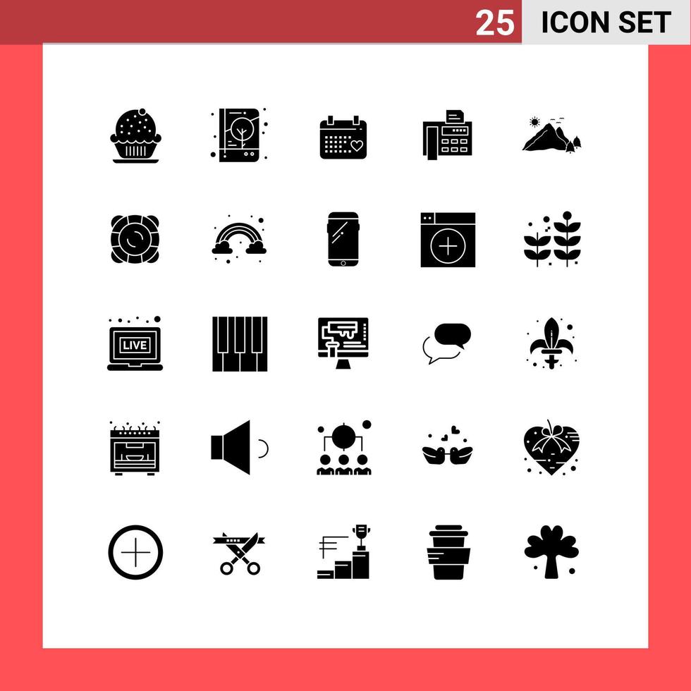 paquete de iconos de vector de stock de 25 signos y símbolos de línea para elementos de diseño de vector editable de boda de teléfono de impresión de máquina de escribir de montaña