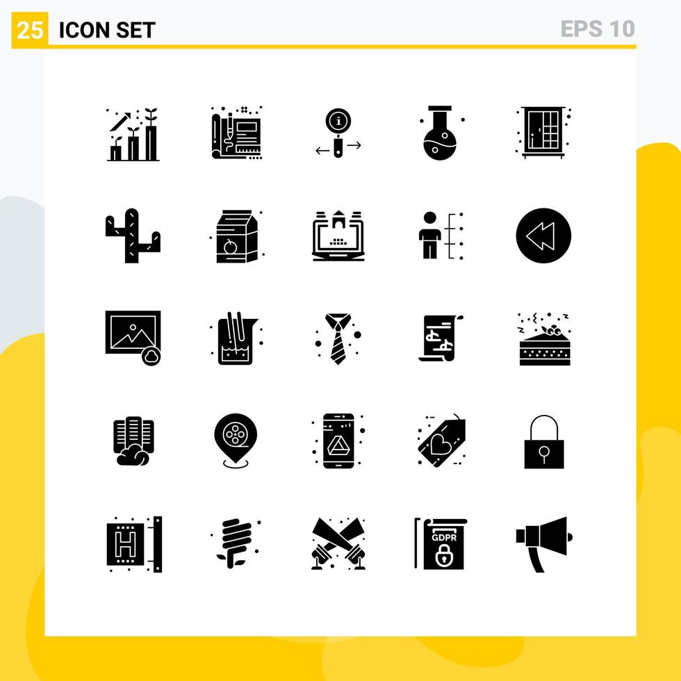 Set of 25 Vector Solid Glyphs on Grid for science compound design chemistry search Editable Vector Design Elements